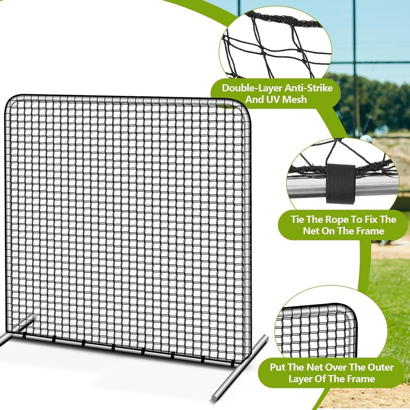 Vincreem Replacement Baseball Net 7 x 7 ft Protective Portable Pitching Screen Safety Netting 45 Ply 42 Inch Cut Out, Net Only, No Frame Included, Black - Image 4